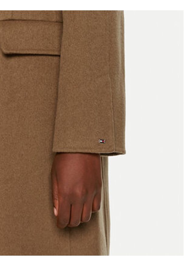 TOMMY HILFIGER - Tommy Hilfiger Płaszcz wełniany WW0WW42621 Khaki Regular Fit. Kolor: brązowy. Materiał: wełna, syntetyk