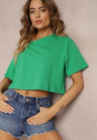 Renee - Zielony T-shirt o Fasonie Cropped Oversize Brighta. Kolor: zielony. Materiał: jeans #1