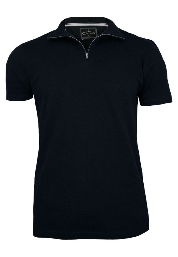 Niebieski t-shirt Chiao z krótkim rękawem, ze stójką, krótki