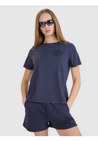 4f - 4F T-shirt regular z nadrukiem damski - szary S. Okazja: na co dzień. Kolor: szary. Materiał: dzianina, bawełna, jersey. Długość rękawa: krótki rękaw. Długość: krótkie. Wzór: nadruk. Styl: klasyczny, sportowy, casual