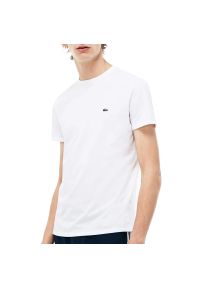 Koszulka Lacoste Crew Neck Pime Cotton Jersey TH6709-001 - biała. Kolor: biały. Materiał: jersey. Długość rękawa: krótki rękaw. Długość: krótkie. Wzór: aplikacja