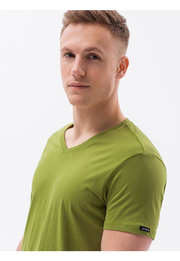 Ombre Clothing - T-shirt męski bawełniany basic S1369 - oliwkowy - XXL. Kolor: oliwkowy. Materiał: bawełna. Styl: klasyczny