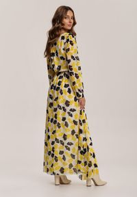 Renee - Żółto-Czarna Sukienka Guinerinias. Kolor: żółty. Materiał: materiał. Typ sukienki: kopertowe. Długość: maxi #5