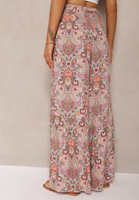 Renee - Różowo-Zielone Spodnie z Rozszerzanymi Nogawkami z Wiskozy High Waist z Gumką w Talii Nasie. Stan: podwyższony. Kolor: różowy. Materiał: wiskoza. Długość: długie. Styl: klasyczny, elegancki #5