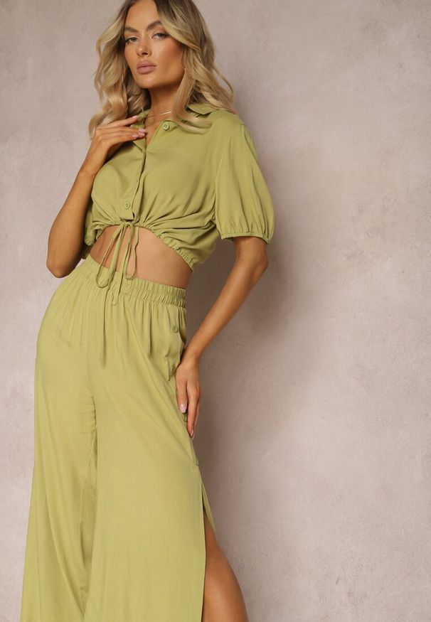 Renee - Zielony Komplet z Bawełny w Stylu Utility Koszula i Szerokie Spodnie Veola. Kolor: zielony. Materiał: bawełna