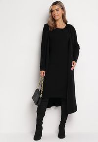 Born2be - Czarny 2-częściowy Komplet Dzianinowy z Sukienką i Długim Kardiganem z Kapturem Agissia. Kolor: czarny. Materiał: dzianina #3