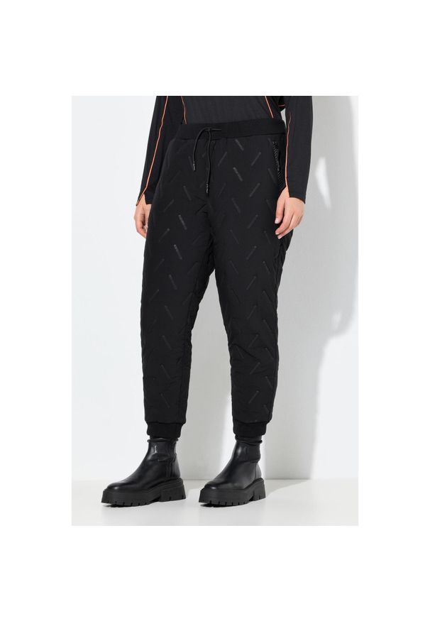 ULLA POPKEN - Damskie Funkcyjne spodnie dresowe kieszenie na zamek rąbek prążkowany stretch. Kolekcja: plus size. Kolor: czarny. Materiał: poliester, materiał. Długość: długie