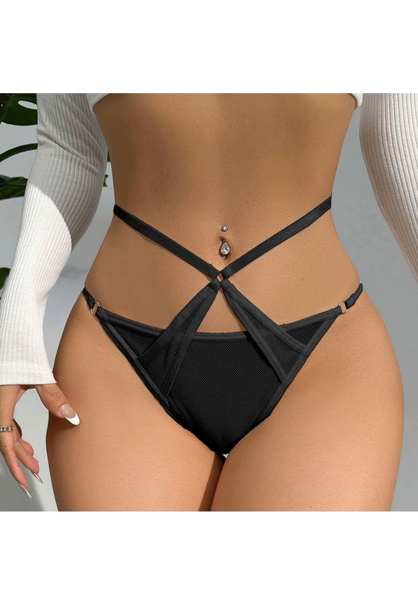 Intica - Majtki damskie z elastyczną gumką Ankie. Kolor: czarny. Materiał: materiał, skóra. Długość: długie