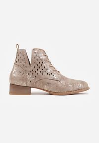 Born2be - Jasnobrązowe Ażurowe Botki ze Skórzaną Wkładką z Wycięciem Nanalitia. Okazja: na co dzień. Zapięcie: sznurówki. Kolor: brązowy. Wzór: ażurowy. Materiał: skóra. Sezon: wiosna, lato. Obcas: na obcasie. Styl: casual, elegancki, klasyczny. Wysokość obcasa: średni #4