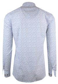Elegancka, Męska Koszula, Taliowany Krój - Victorio - Drobny, Niebieski Wzór. Kolor: niebieski. Materiał: bawełna, elastan. Styl: elegancki