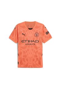Puma - Męska koszulka bramkarska z krótkim rękawem Manchester City 24/25 PUMA. Kolor: żółty, pomarańczowy, wielokolorowy. Długość rękawa: krótki rękaw. Długość: krótkie