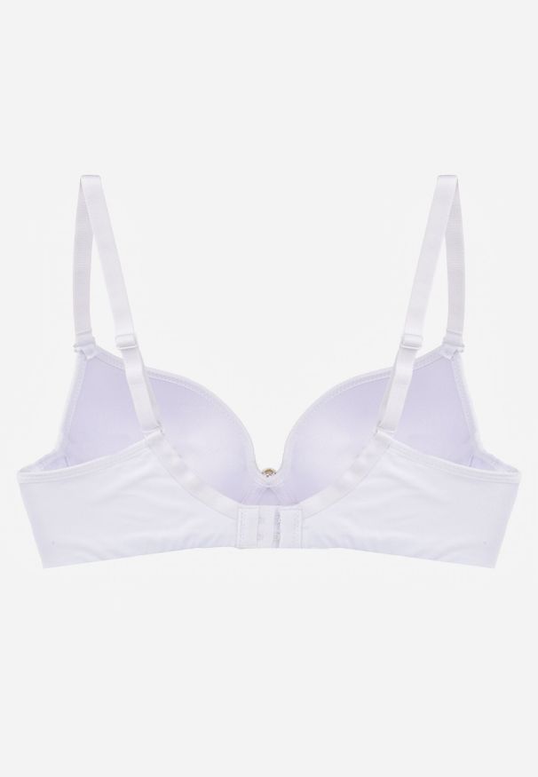 Born2be - Biały Gładki Biustonosz Push Up z Aplikacją z Cyrkoniami Murita. Kolor: biały. Materiał: materiał. Rodzaj stanika: push-up. Wzór: gładki, aplikacja