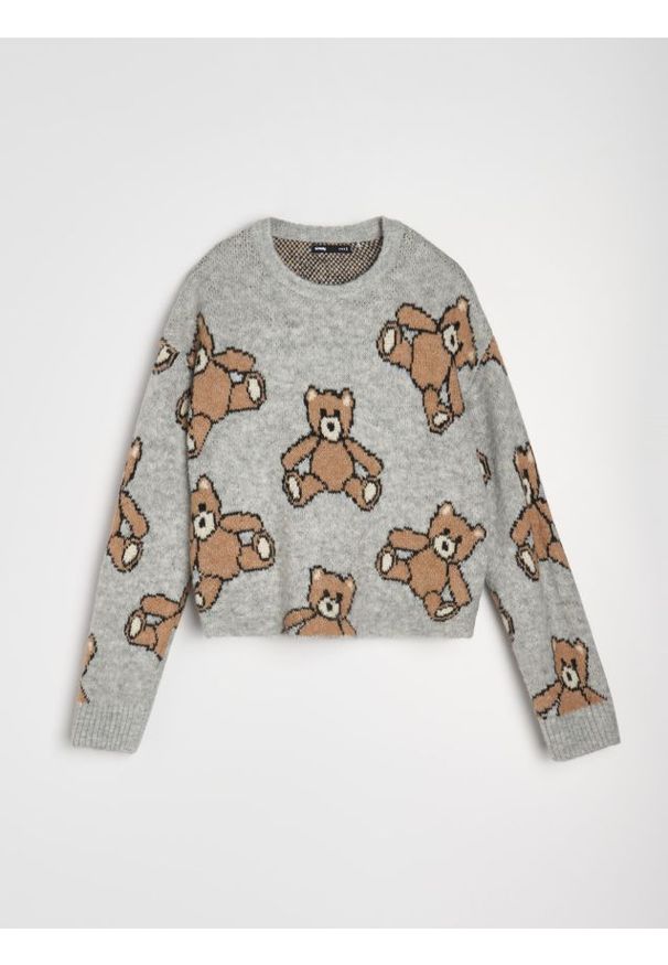 Sinsay - Wzorzysty sweter w misie - szary. Kolor: szary