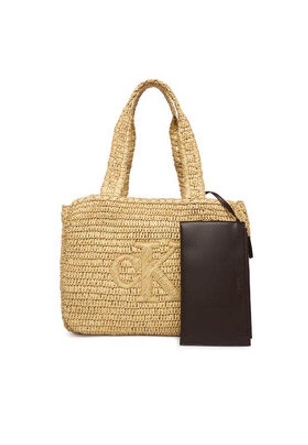 Calvin Klein Torebka Bold Ck Raffia Medium Tote LV04F3447G Beżowy. Kolor: beżowy