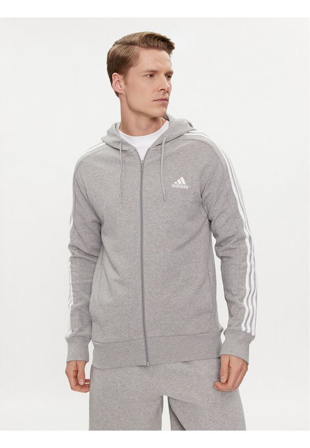 Adidas - adidas Bluza Essentials French Terry 3-Stripes Full-Zip Hoodie IC9833 Szary Regular Fit. Kolor: szary. Materiał: bawełna