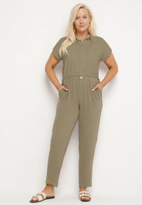 Born2be - Zielone Spodnie o Prostym Kroju z Gumką w Talii Filavia. Okazja: na co dzień. Kolor: zielony. Styl: sportowy, elegancki, casual #6