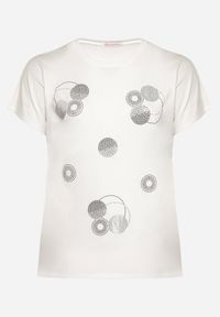 Born2be - Biały T-shirt z Bawełny Wykończony Cyrkoniami Krissianne. Okazja: na co dzień, do pracy. Kolor: biały. Materiał: bawełna. Wzór: aplikacja, geometria. Styl: elegancki, casual