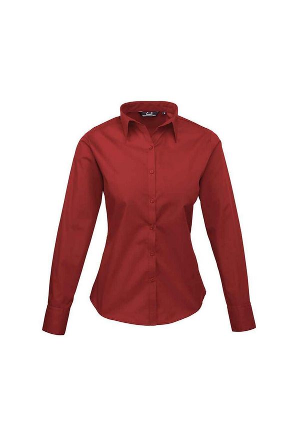 PREMIER - Bluzka Damska Z Długim Rękawem Z Popeliny. Okazja: na co dzień. Kolor: wielokolorowy, czerwony, brązowy. Długość rękawa: długi rękaw. Długość: długie. Styl: casual