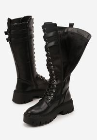 Renee - Czarne Kozaki Typu Workery Vices w Stylu Grunge ze Sprzączkami Eosette. Okazja: na imprezę, na co dzień. Zapięcie: sprzączka. Kolor: czarny. Materiał: jeans, skóra. Szerokość cholewki: normalna. Obcas: na platformie. Styl: casual #4