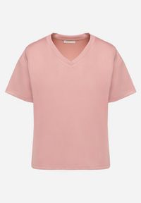 Born2be - Różowy T-shirt z Trójkątnym Dekoltem Foniriela. Okazja: na co dzień, do pracy. Kolor: różowy. Materiał: jeans. Styl: casual #6