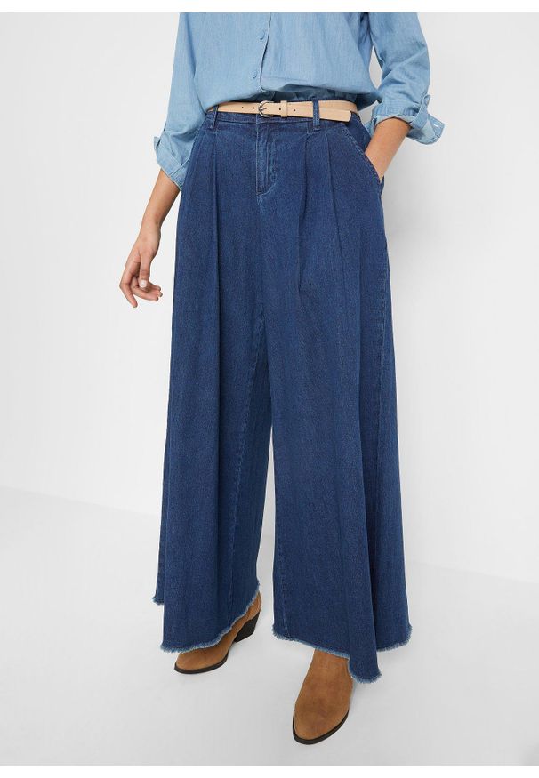 bonprix - Spódnico-spodnie dżinsowe, wide leg. Kolor: niebieski