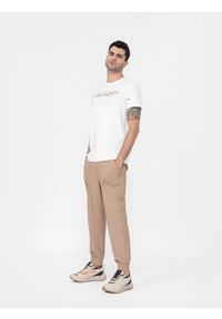 4f - Spodnie casual joggery męskie. Okazja: na co dzień. Kolor: brązowy. Materiał: tkanina. Styl: casual