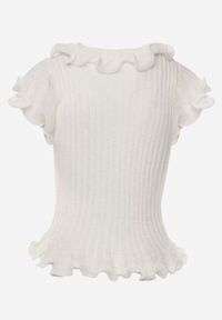 Renee - Biała Bluzka z Wiskozą w Prążki z Falbanami Eunione. Kolor: biały. Materiał: wiskoza. Wzór: prążki #3