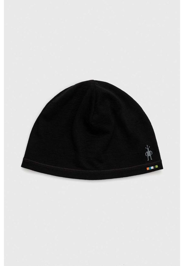 Smartwool czapka Merino kolor czarny z cienkiej dzianiny wełniana. Kolor: czarny. Materiał: wełna, dzianina