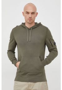 C.P. Company bluza bawełniana męska kolor zielony z kapturem gładka. Typ kołnierza: kaptur. Kolor: zielony. Materiał: bawełna. Wzór: gładki