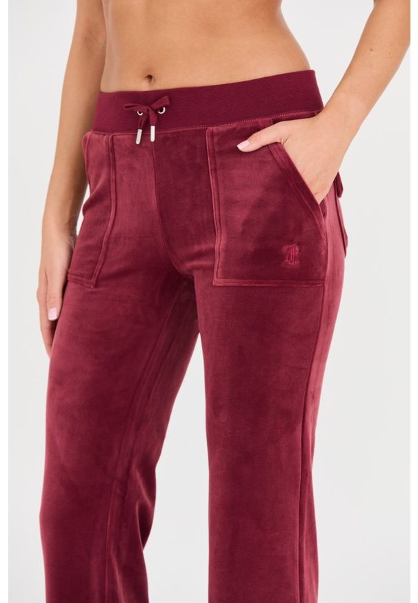 Juicy Couture - JUICY COUTURE Bordowe spodnie dresowe Del Ray Pocket Pant. Kolor: czerwony. Materiał: dresówka