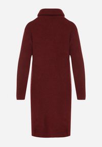 Born2be - Bordowa Sukienka Sweterkowa z Golfem z Wiskozą i Wełną Fedamira. Okazja: na co dzień. Typ kołnierza: golf. Kolor: czerwony. Materiał: wełna, wiskoza. Typ sukienki: proste. Styl: casual, klasyczny. Długość: maxi #4
