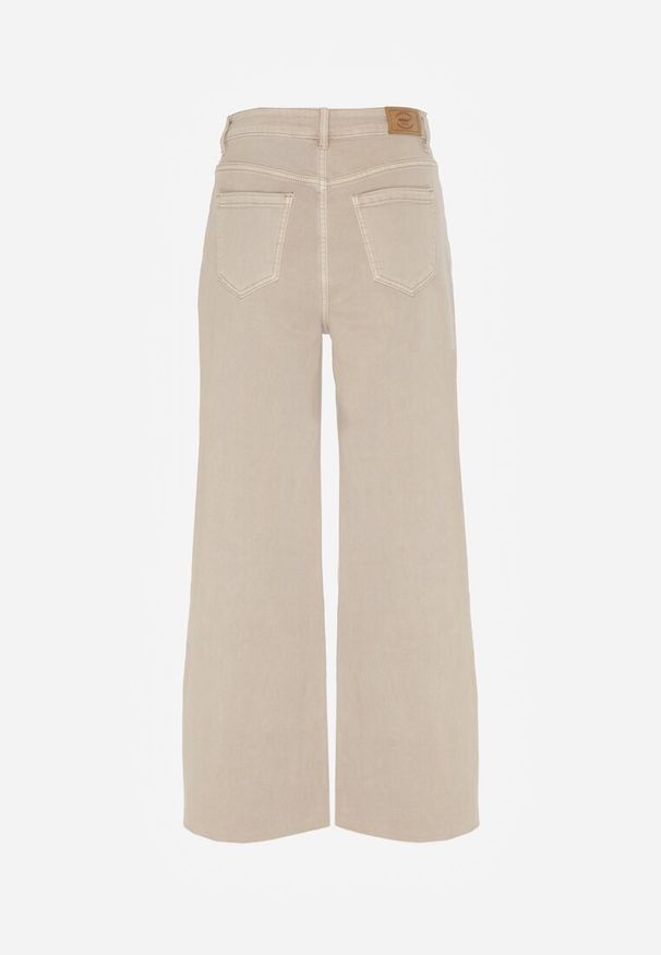 Born2be - Beżowe Jeansy o Szerokim Kroju z Wysokim Stanem Xilnee. Okazja: na spotkanie biznesowe, na co dzień. Stan: podwyższony. Kolor: beżowy. Długość: długie. Styl: elegancki, biznesowy, klasyczny, casual