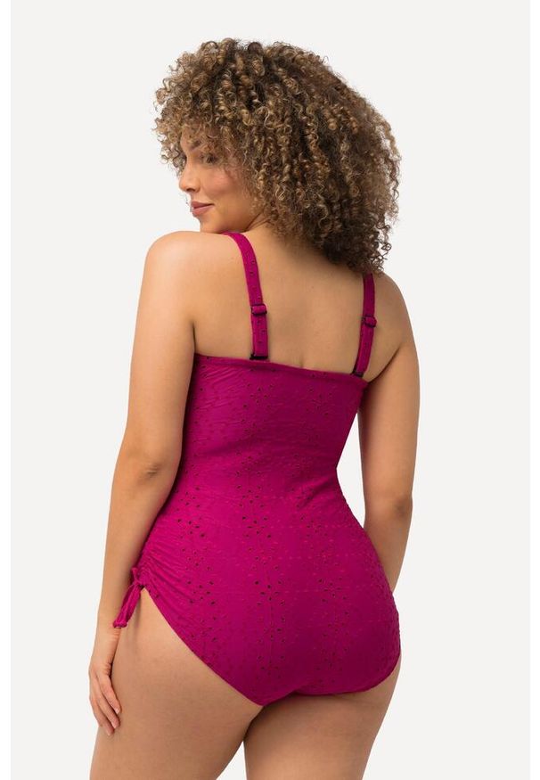 ULLA POPKEN - Damski Kostium kąpielowy struktura miękkie miseczki odpinane ramiączka. Kolekcja: plus size. Kolor: fioletowy. Materiał: elastan, poliamid, materiał