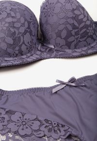 Born2be - Fioletowy Komplet Biustonosz i Majtki Typu Figi Ozdobiony Koronką Ezivane. Kolor: fioletowy. Materiał: koronka. Wzór: aplikacja, koronka #6