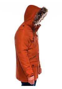 Ombre Clothing - Kurtka męska zimowa parka - ceglasta C410 - L. Kolor: pomarańczowy. Materiał: poliester. Sezon: zima #7