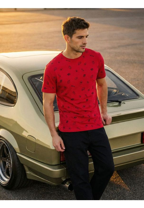 Sinsay - Bawełniana wzorzysta koszulka - czerwony. Kolor: czerwony. Materiał: bawełna