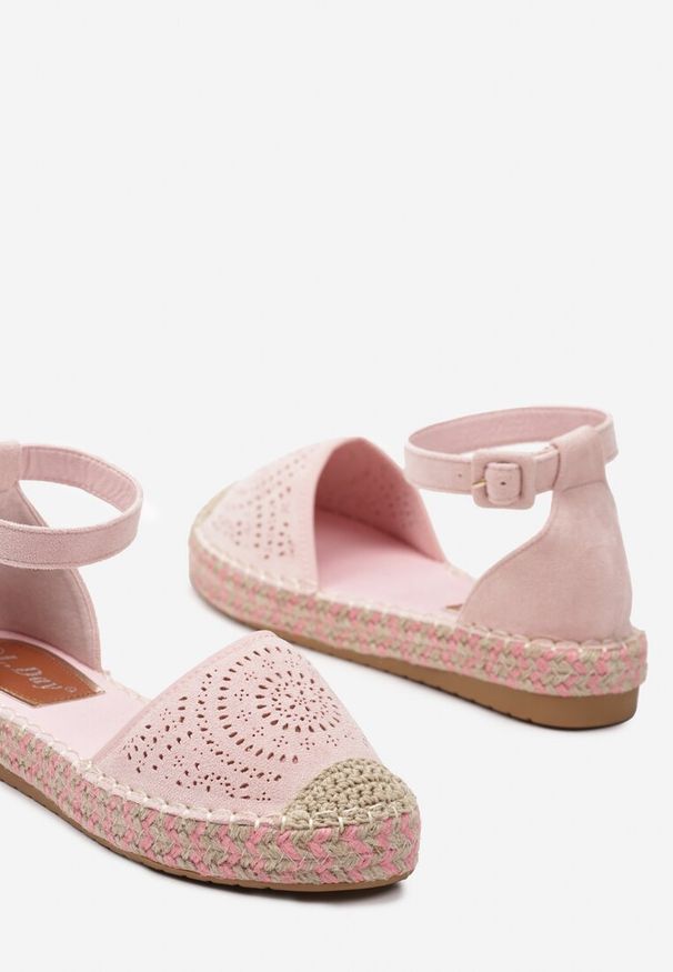 Born2be - Różowe Płaskie Ażurowe Espadryle na Plecionej Podeszwie Mallerena. Okazja: na spacer. Kolor: różowy. Wzór: ażurowy. Sezon: lato. Obcas: na obcasie. Styl: elegancki. Wysokość obcasa: niski