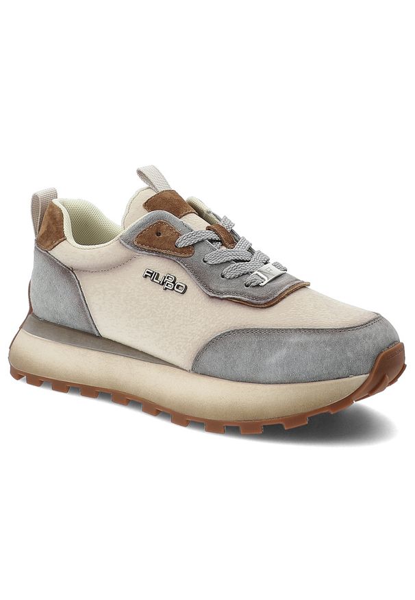 Sneakersy damskie Filippo, skóra naturalna zamszowe wstawki sznurowany fason gruba amortyzująca podeszwa okrągły nosek, niebieskie, DP7754/26. Okazja: na spacer, na co dzień. Nosek buta: okrągły. Zapięcie: sznurówki. Kolor: beżowy. Materiał: zamsz, skóra. Szerokość cholewki: normalna. Styl: casual, elegancki, klasyczny