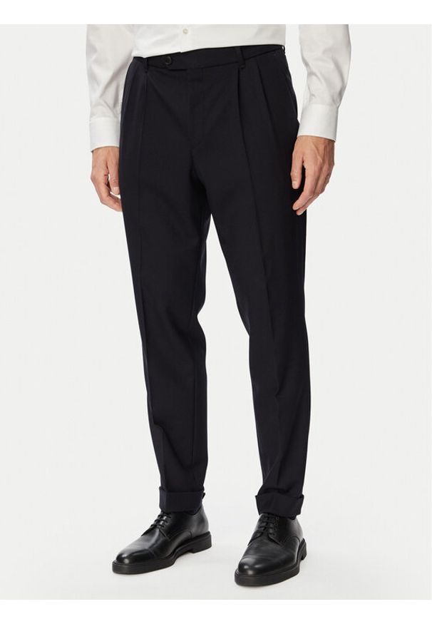 BOSS Spodnie garniturowe H-Perin-263 50567532 Granatowy Tapered Fit. Kolor: niebieski. Materiał: wełna
