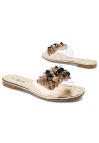 Złote Klapki S.Barski Eleganckie Płaskie Buty. Kolor: złoty. Styl: elegancki #2