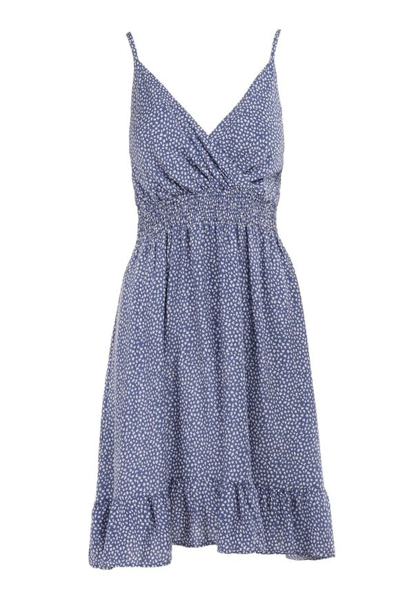 Born2be - Niebieska Sukienka Agalena. Typ kołnierza: dekolt kopertowy. Kolor: niebieski. Materiał: bawełna. Długość rękawa: na ramiączkach. Typ sukienki: kopertowe. Długość: mini