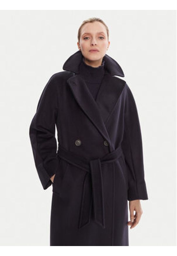 Weekend Max Mara Płaszcz wełniany Resina 2525016031 Granatowy Regular Fit. Kolor: niebieski. Materiał: wełna