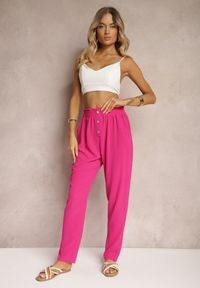 Renee - Fuksjowe Spodnie Typu Paper Bag High Waist z Gumką w Talii Salvavia. Stan: podwyższony. Kolor: różowy. Materiał: tkanina. Sezon: lato