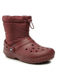 Crocs Śniegowce Classic Lined Neo Puff Boot 206630 Bordowy. Kolor: czerwony. Materiał: materiał