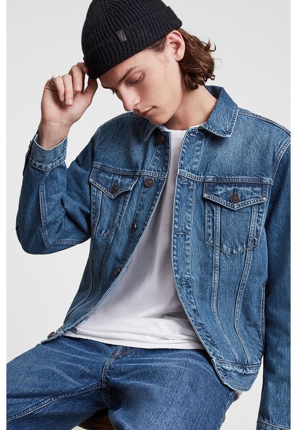 AllSaints Kurtka jeansowa męska przejściowa. Okazja: na co dzień. Kolor: niebieski. Materiał: jeans. Styl: casual