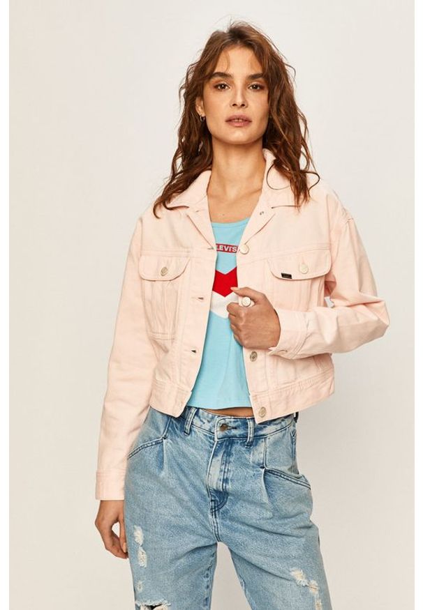 Lee - LEE CROPPED JACKET DAMSKA KURTKA JEANSOWA RELAXED CRYSTAL PINK L54QKGNA 112112908. Materiał: jeans