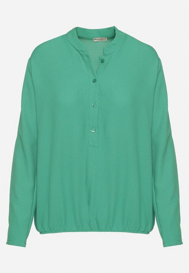 Born2be - Zielona Koszula z Podwijanymi Rękawami Ilanielis. Okazja: na co dzień. Kolor: zielony. Materiał: jeans. Styl: elegancki, casual