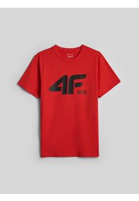 4f - 4F T-shirt regular z nadrukiem męski - czerwony XL. Okazja: na co dzień, na spacer. Kolor: czerwony. Materiał: bawełna, materiał, dzianina. Wzór: nadruk. Styl: casual, sportowy, klasyczny #1