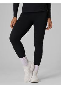 4f - 4F Legginsy dzianinowe damskie - czarne L. Okazja: na co dzień. Kolor: czarny. Materiał: dzianina. Wzór: gładki. Styl: casual, klasyczny. Sport: tenis #2