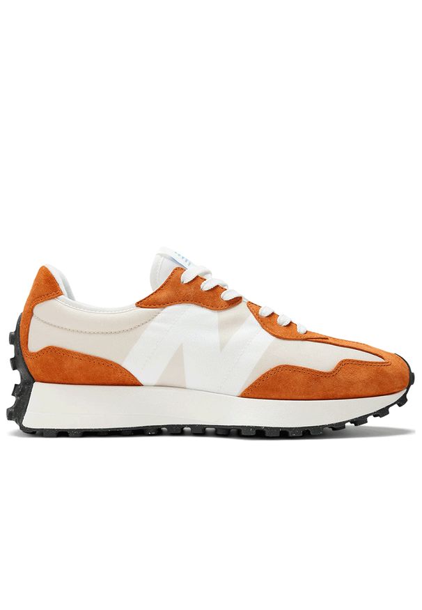 Buty New Balance U327LF - pomarańczowe. Okazja: na co dzień. Kolor: pomarańczowy. Materiał: guma, zamsz, materiał, skóra. Szerokość cholewki: normalna